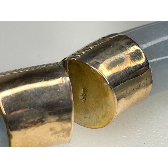 14K Gold Hinged Jadeite Bangle Bracelet 68 Grams With Safety Chain & Floral Engr - Picture 12 of 16